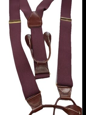 Vintage CAS W Germany Burgundy Suspenders BROWN Leather Button Tab Braces OS VTG